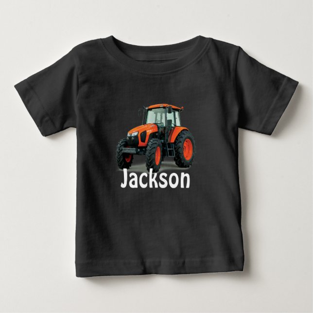 Moderner Orange Farm Traktor Baby T-shirt (Vorderseite)