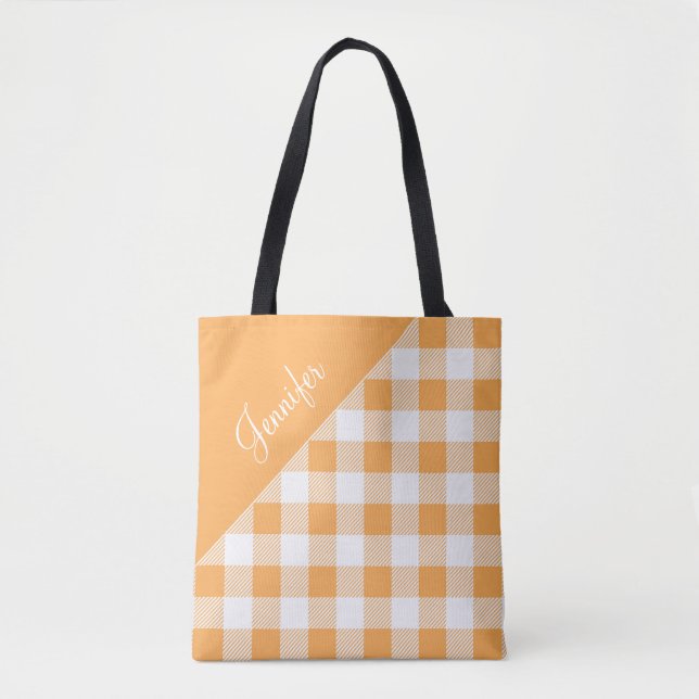 Moderner Orange Gingham Kariert Name (Vorderseite)