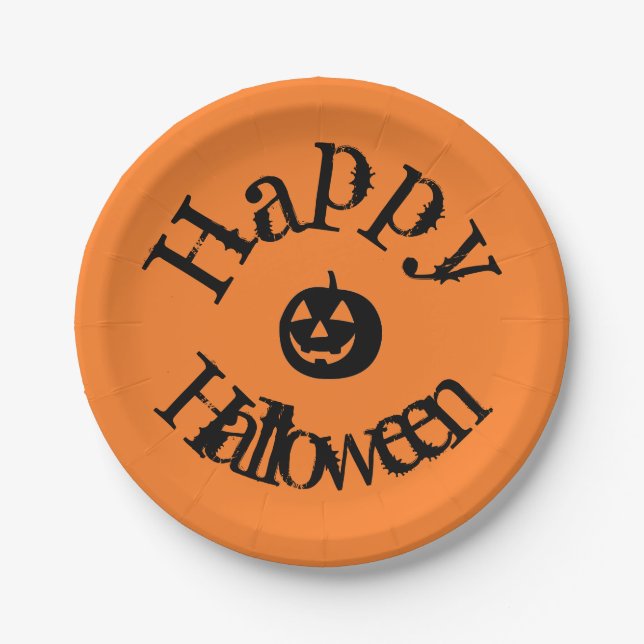 Moderner Orange Happy Halloween Pumpkin Pappteller (Vorderseite)