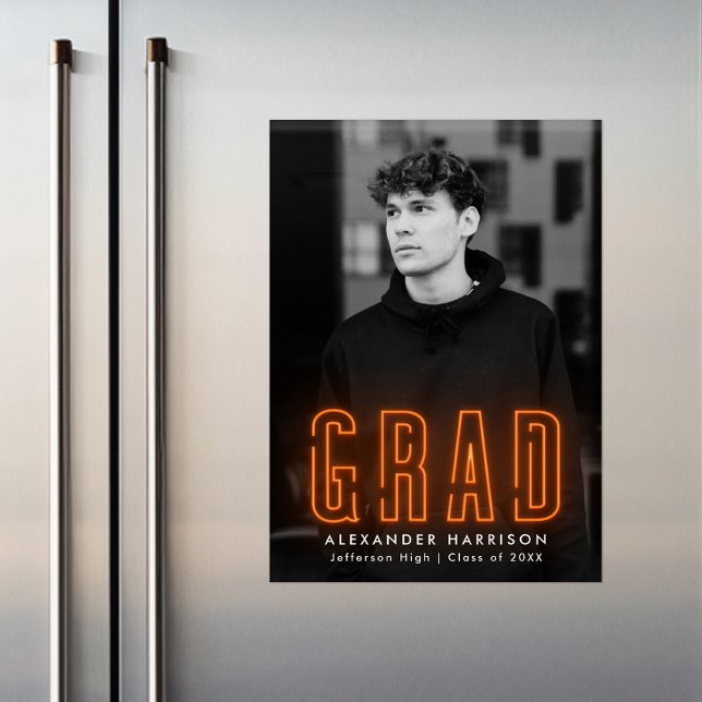 Moderner Orange Neon Vertical Foto Abschluss Magneteinladung (Von Creator hochgeladen)