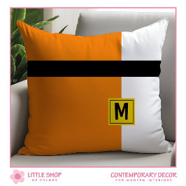 Moderner orangefarbener Block Mit Monogramm Kissen