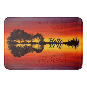 Moderner orangefarbener Gitarrist Name Watercolor Badematte
