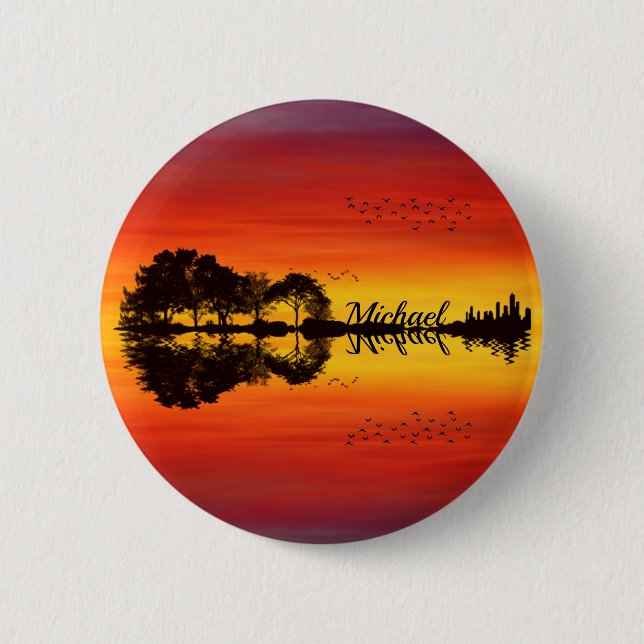 Moderner orangefarbener Gitarrist Name Watercolor Button (Vorderseite)