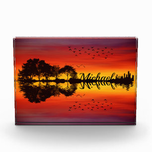 Moderner orangefarbener Gitarrist Name Watercolor Fotoblock
