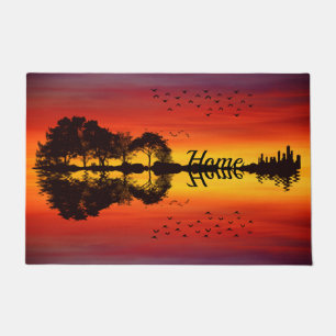 Moderner orangefarbener Gitarrist Name Watercolor Fußmatte