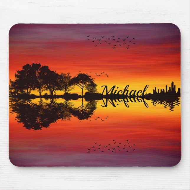 Moderner orangefarbener Gitarrist Name Watercolor Mousepad (Vorne)
