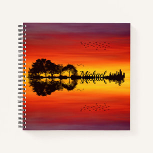 Moderner orangefarbener Gitarrist Name Watercolor Notizbuch
