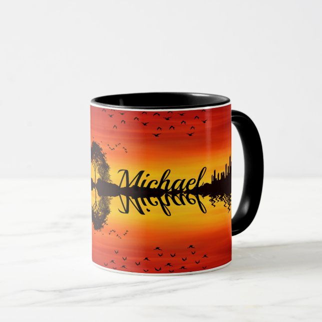 Moderner orangefarbener Gitarrist Name Watercolor Tasse (VorderseiteRechts)