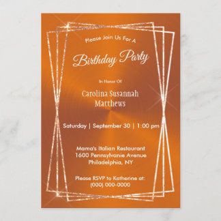 Moderner orangefarbener Glitzer zum Geburtstag Einladung