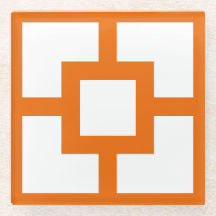 Moderner Orangefarbener und weißer Breezblock aus Glasuntersetzer