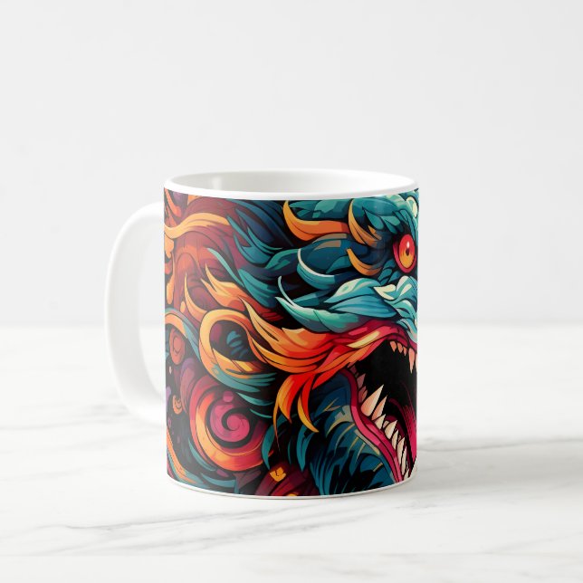 Moderner Orientalischer Drache Majestät Kaffeetasse (Vorderseite Links)