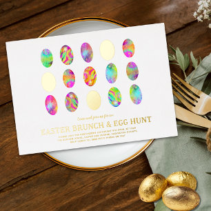 Moderner Ostereier Suchen Brunch Wasserfarbe Gold Folieneinladung