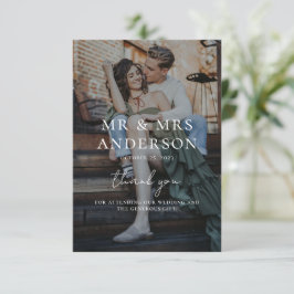 Moderner Overlay Weißtext Hochzeitromantisches Fot Dankeskarte