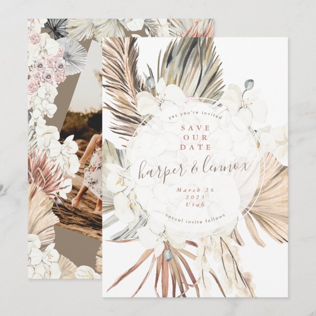 Moderner Pampas Boho Beach Summer Arch Save the Da Date (Vorne/Hinten)