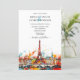 Moderner Pariser Eiffelturm Hochzeit in Urlaubsort Einladung (Stehend Vorderseite)