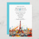 Moderner Pariser Eiffelturm Hochzeit in Urlaubsort Einladung (Vorne/Hinten)