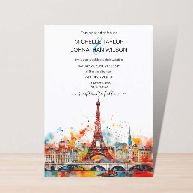 Moderner Pariser Eiffelturm Hochzeit in Urlaubsort Einladung (Von Creator hochgeladen)