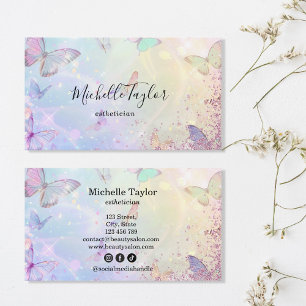 Moderner Pastel Glitzer Butterfly Estheticia Makeu Visitenkarte