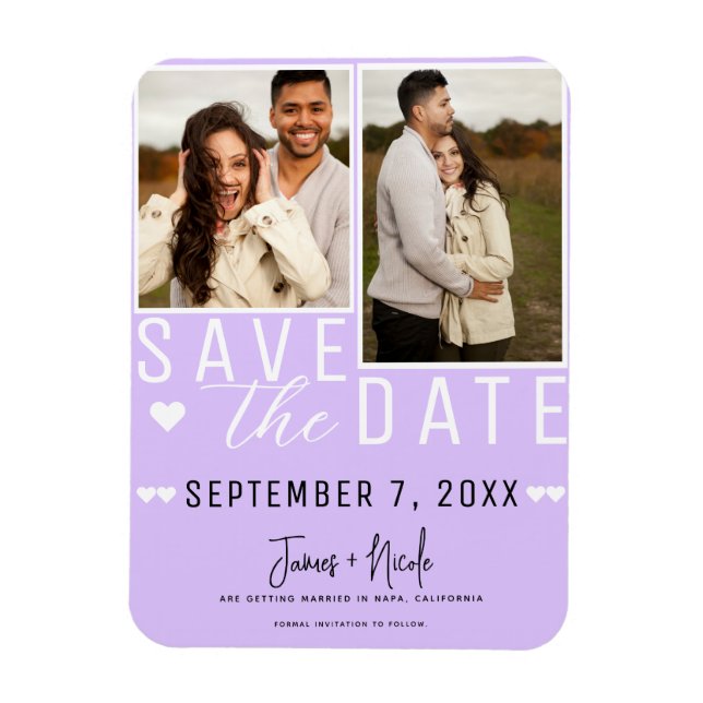 Moderner Pastel Lavender Save the Date 2 Foto Magnet (Vertikal)