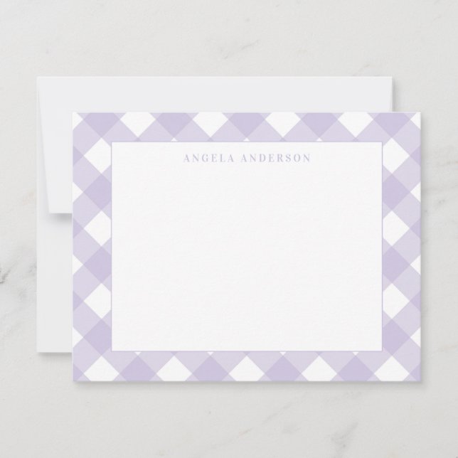 Moderner Pastel Lila Violet Gingham Karierter Karo Mitteilungskarte (Vorderseite)