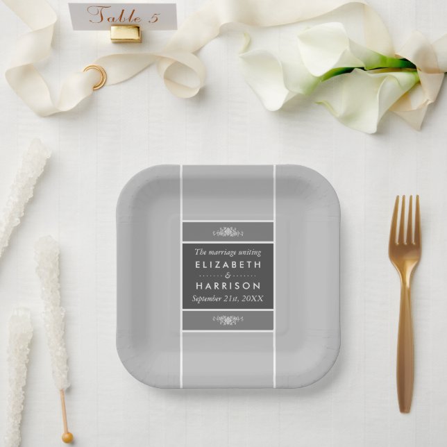 Moderner Pastelblock - Siver Gray - Hochzeit Pappteller (Hochzeit)