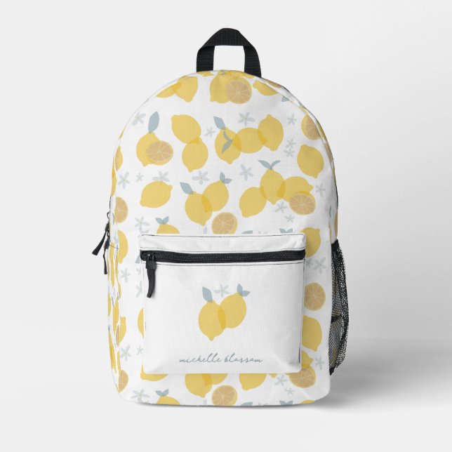 Moderner Pastell Citrus Lemons Muster Individuelle Bedruckter Rucksack (Vorderseite)