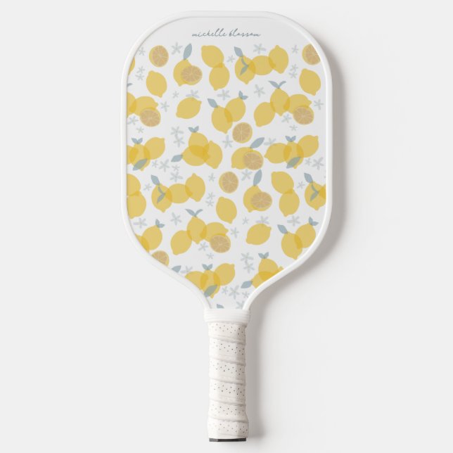 Moderner Pastell Citrus Lemons Muster Individuelle Pickleball Schläger (Vorderseite)
