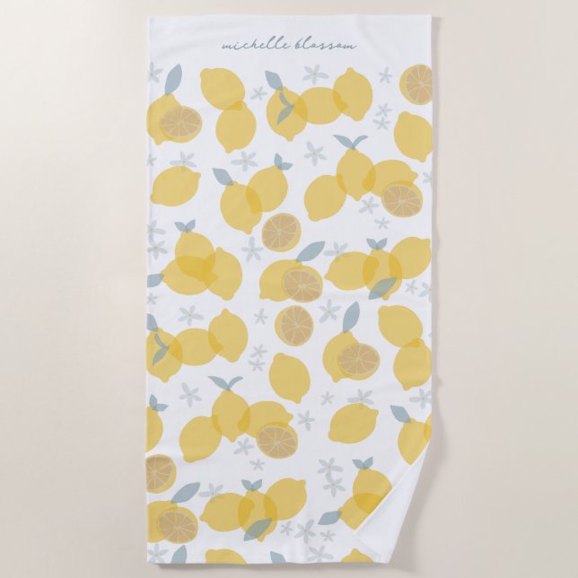Moderner Pastell Citrus Lemons Muster Individuelle Strandtuch (Vorderseite)