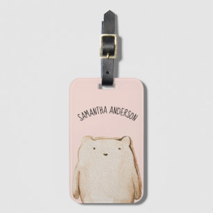 Moderner, pastellfarbener rosafarbener Bär mit Nam Gepäckanhänger