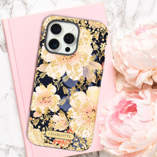 Moderner Peach Floral Glitzer Chic Personalisierte iPhone 15 Pro Max Hülle