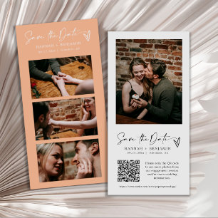 Moderner Peach Foto Booth Strip QR Code Save The Date