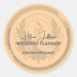 Moderner Peach Motif Logo Hochzeitsplaner Runder Aufkleber