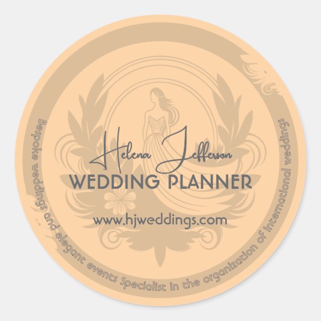 Moderner Peach Motif Logo Hochzeitsplaner Runder Aufkleber (Vorderseite)