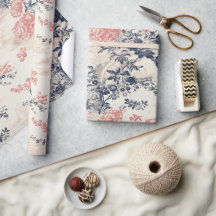 Moderner Peoney Blauleng Toile de Jouy Pattern