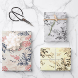 Moderner Peoney Blauleng Toile de Jouy Pattern Geschenkpapier Set