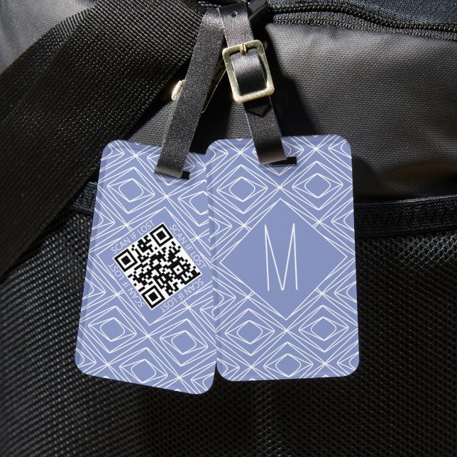 Moderner Periwinkle Blue Geometric Muster QR Code Gepäckanhänger (Von Creator hochgeladen)