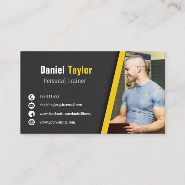 Moderner Personal Trainer für Schwarze Fitness mit Visitenkarte (Vorderseite)