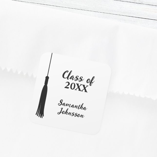 Moderner Personalisierter Abschluss Grad Tassel 20 Quadratischer Aufkleber (Modern 2024 Grad Tassel Personalized Graduation Square Sticker)