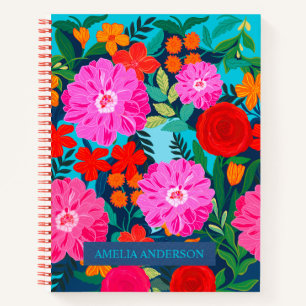 Moderner personalisierter Blumenname Notizbuch