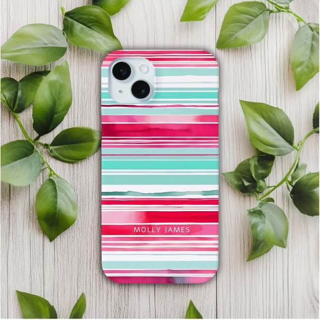 Moderner Personalisierter Cyan Magenta-Name Case-Mate iPhone Hülle (Von Creator hochgeladen)