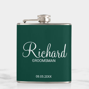 Moderner Personalisierter Emerald Green Trauzeuge Flachmann