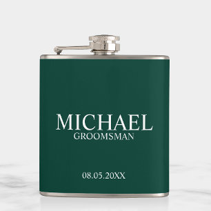 Moderner Personalisierter Emerald Green Trauzeuge Flachmann