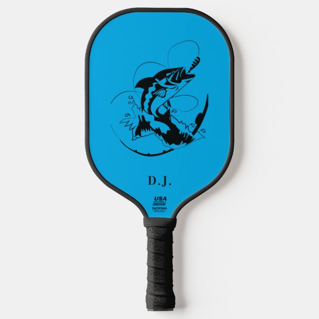 Moderner Personalisierter Fischfang mit Monogramm Pickleball Schläger (Vorderseite)