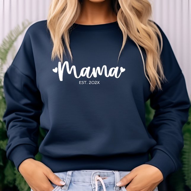 Moderner Personalisierter Mama Est. Trendy Typogra Sweatshirt (Von Creator hochgeladen)