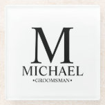 Moderner Personalisierter Monogramm- und Name-Trau Glasuntersetzer<br><div class="desc">Moderne Geschenke für Personalisierten Trauzeuge mit personalisierten Monogramm,  Trauzeuge und Titel im klassischen Serif-Schriftart-Stil. Auch perfekt für Trauzeuge,  Vater der Braut und mehr.</div>