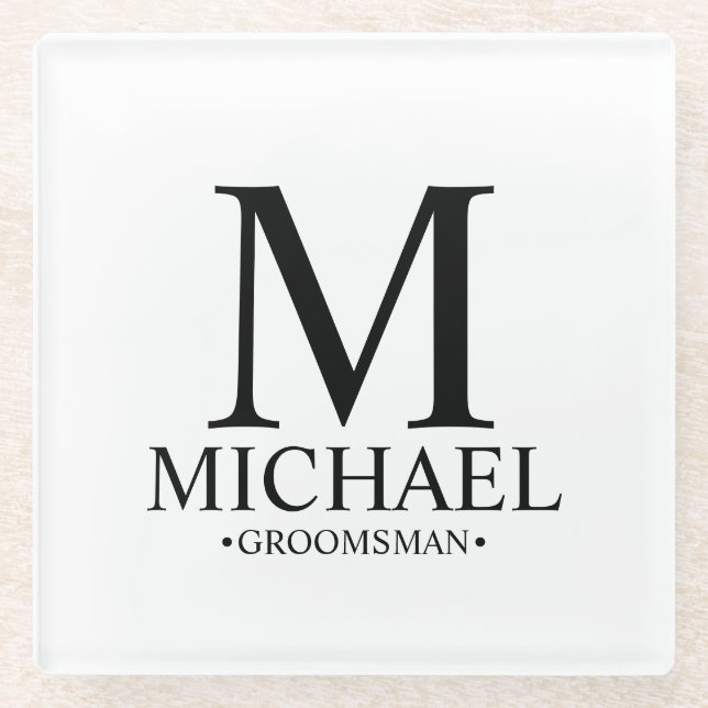 Moderner Personalisierter Monogramm- und Name-Trau Glasuntersetzer (Vorderseite)