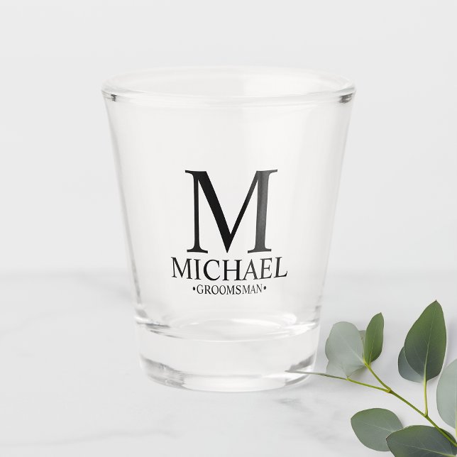 Moderner Personalisierter Monogramm- und Name-Trau Schnapsglas (Von Creator hochgeladen)