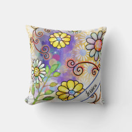 Moderner Personalisierter Name der Aquarellblume Kissen