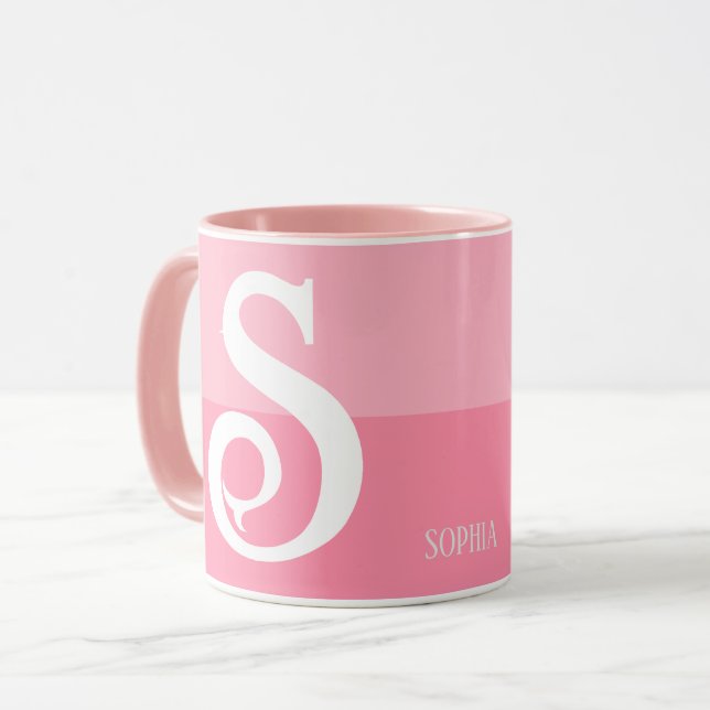 Moderner Personalisierter Name Letter Pink Color S Tasse (Vorderseite Links)