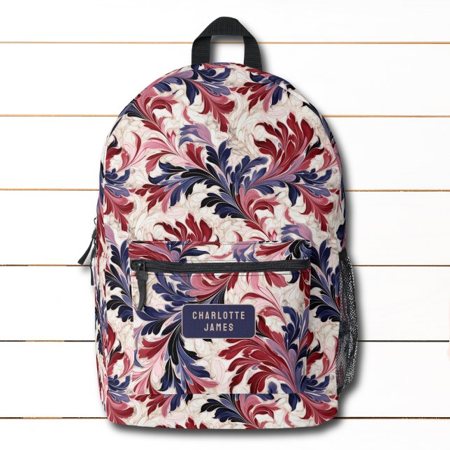 Moderner Personalisierter Name Red Blue Floral Bedruckter Rucksack (Von Creator hochgeladen)